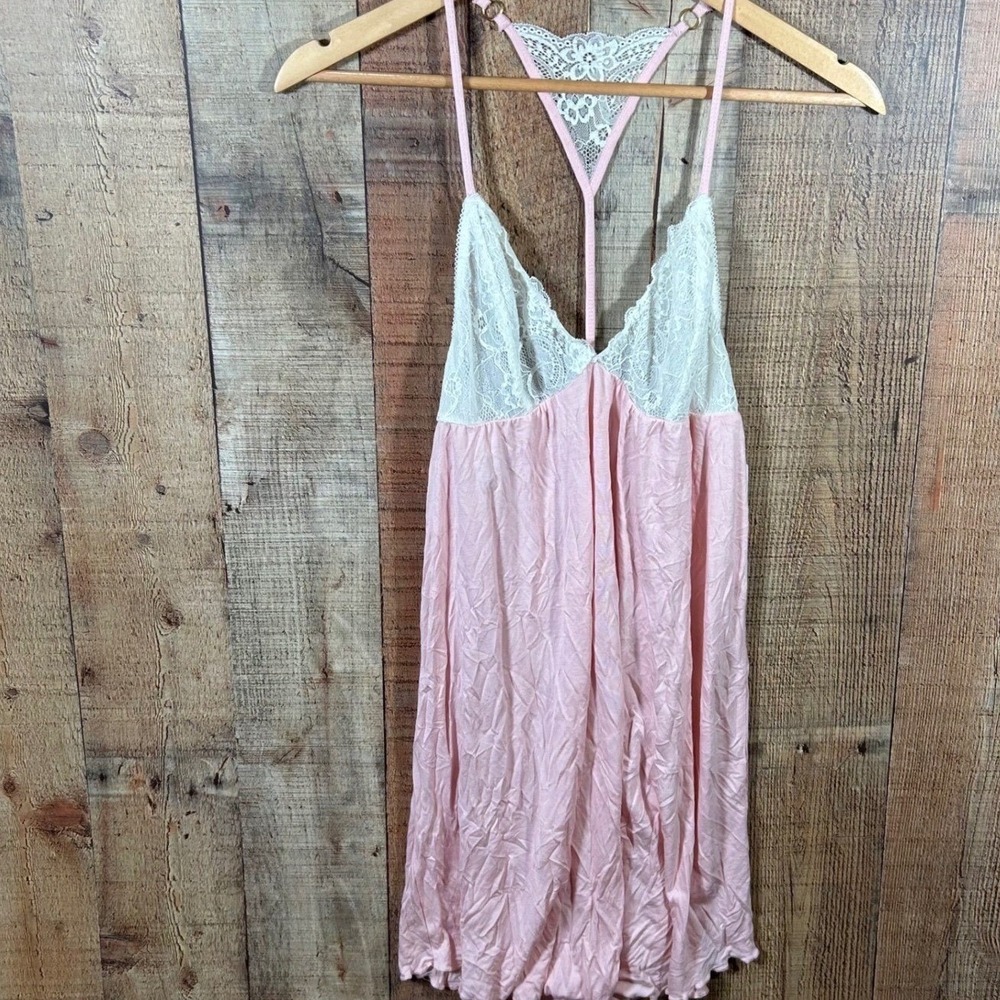 Honeydew Intimates Pink White Lace Chemise Nightgown Racerback NWT Women's Small
